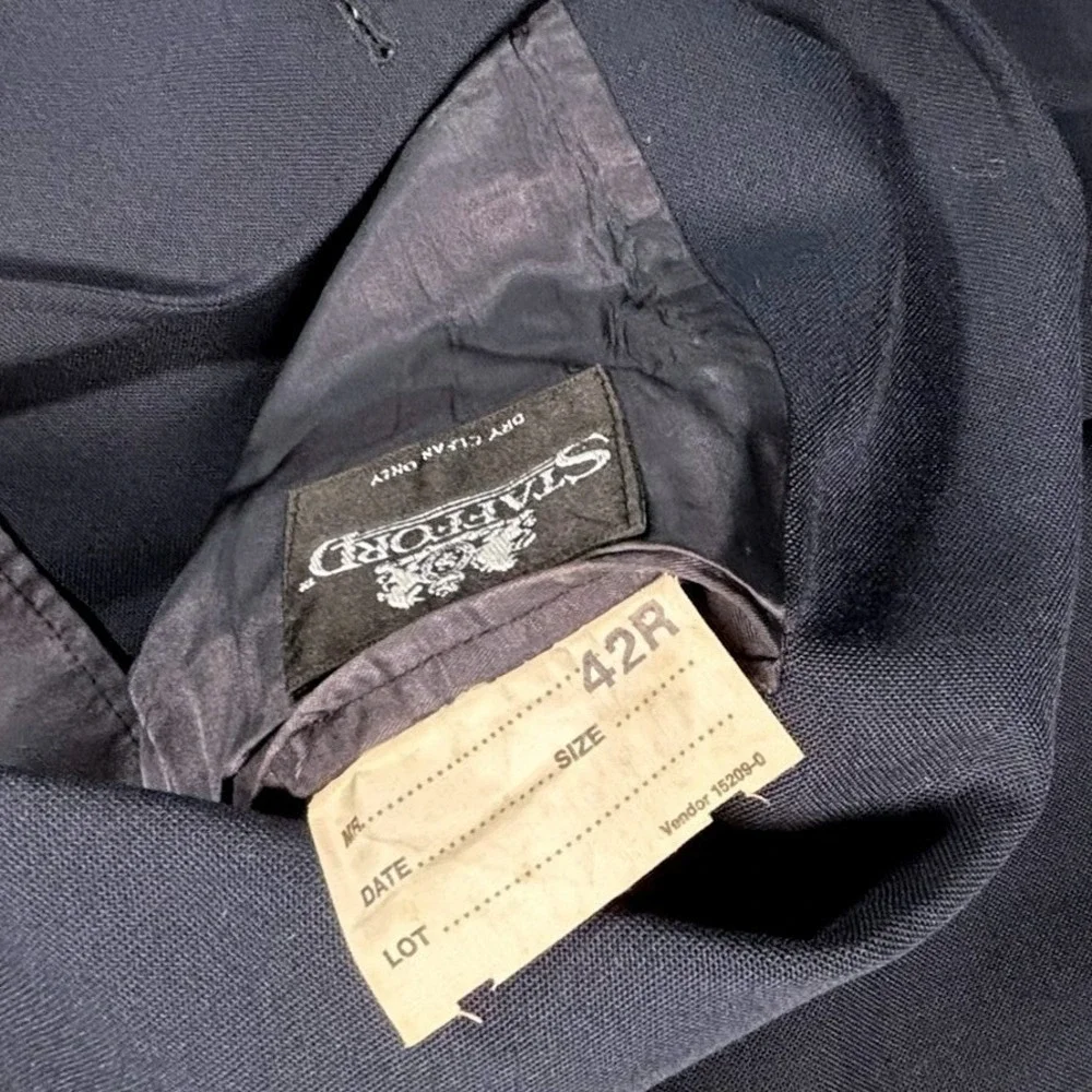 VTG Stafford Navy Blue Sport Coat Blazer Gold Crest Buttons 42R Ivy League